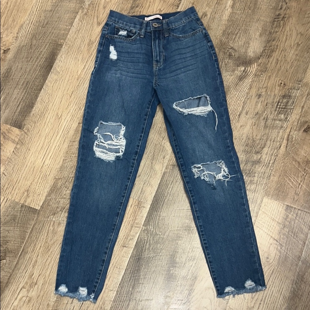 High Rise Mom Distressed Blue Jeans 0/24W